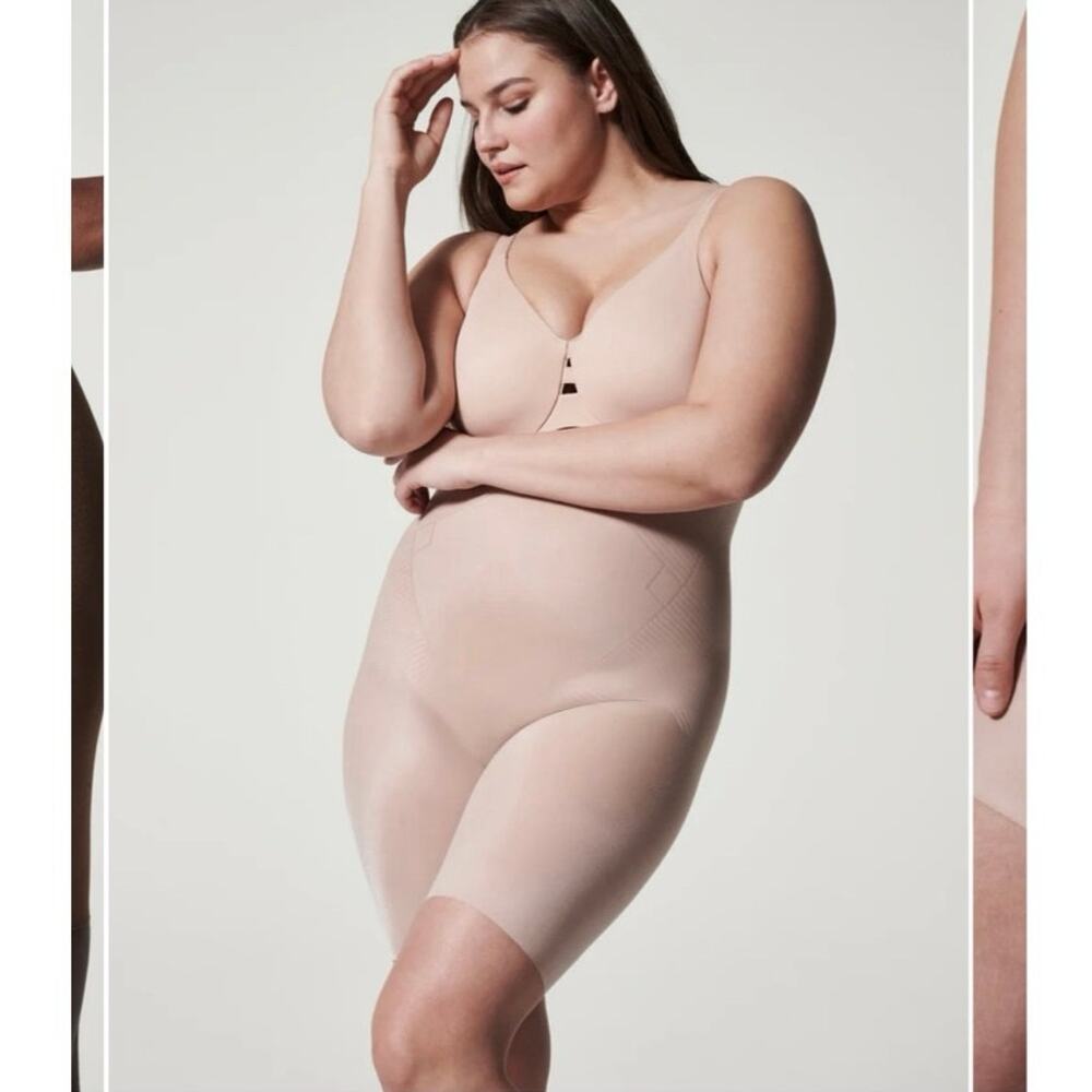 NWOT SPANX High-Waisted Mid-Thigh Short in Champagne Beige SZ XS